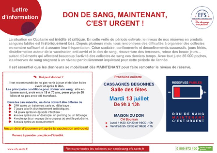 Don du sang : appel aux dons