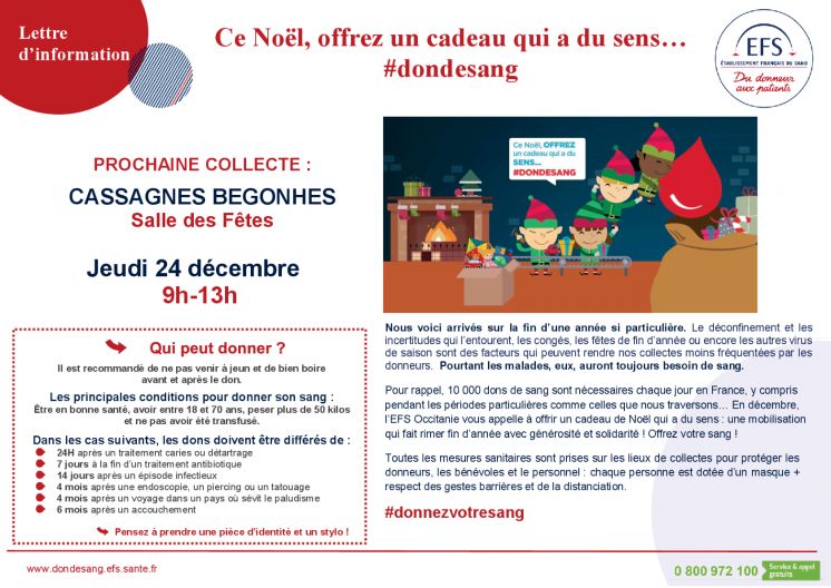 Collecte Don du Sang Cassagnes B&eacute;gonh&egrave;s