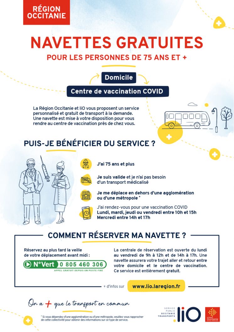 R&eacute;gion Occitanie : Navettes gratuites pour les 75 ans et plus / centre de vaccination Covid