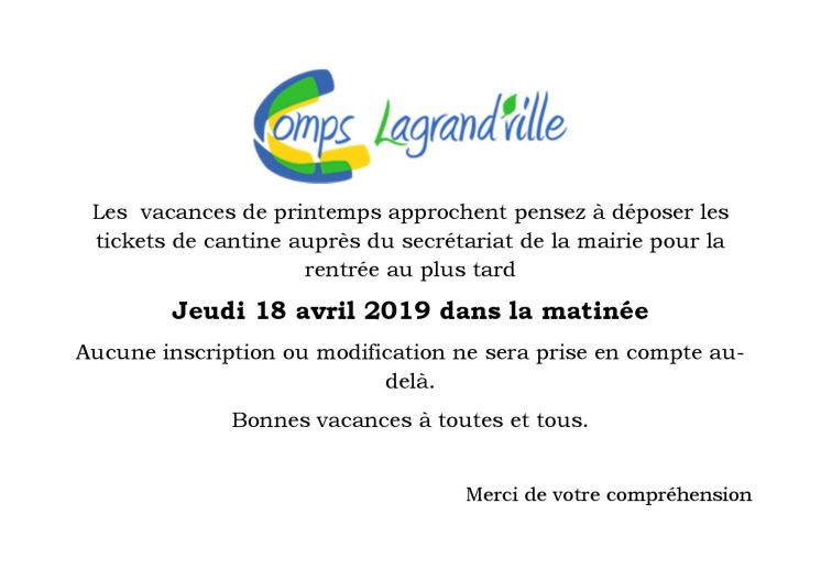 Cantine : Rentr&eacute;e de Mai