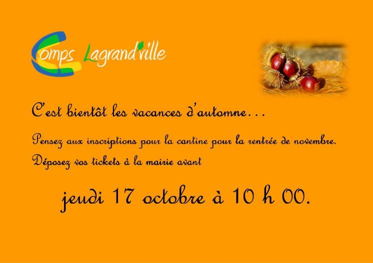 Cantine : Rentrée de Novembre